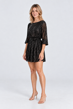 Lucille Sequin Tie-Waist Mini Dress in Black, 45 degree view