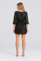 Lucille Sequin Tie-Waist Mini Dress in Black, back view