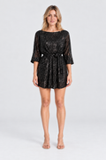 Lucille Sequin Tie-Waist Mini Dress in Black, front view