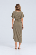 Amara Twist-Front Midi Dress in Khaki, back view