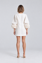 Aurelia Floral-Cuff Mini Dress in White, back view