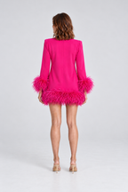 Celeste Feather-Trim Mini Dress in pink, back view