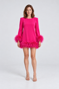 Celeste Feather-Trim Mini Dress in pink, front view