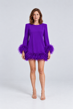 Celeste Feather-Trim Mini Dress in purple, front view