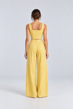 Cleo Linen Crop Top & Palazzo Set in Yellow, back view