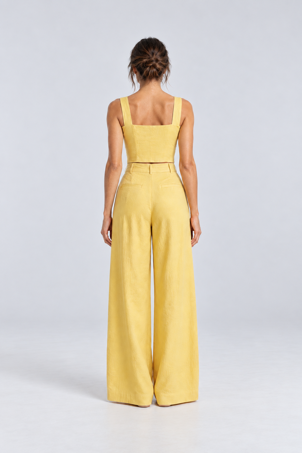 Cleo Linen Crop Top & Palazzo Set in Yellow, back view