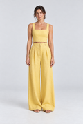 Cleo Linen Crop Top & Palazzo Set in Yellow, front view