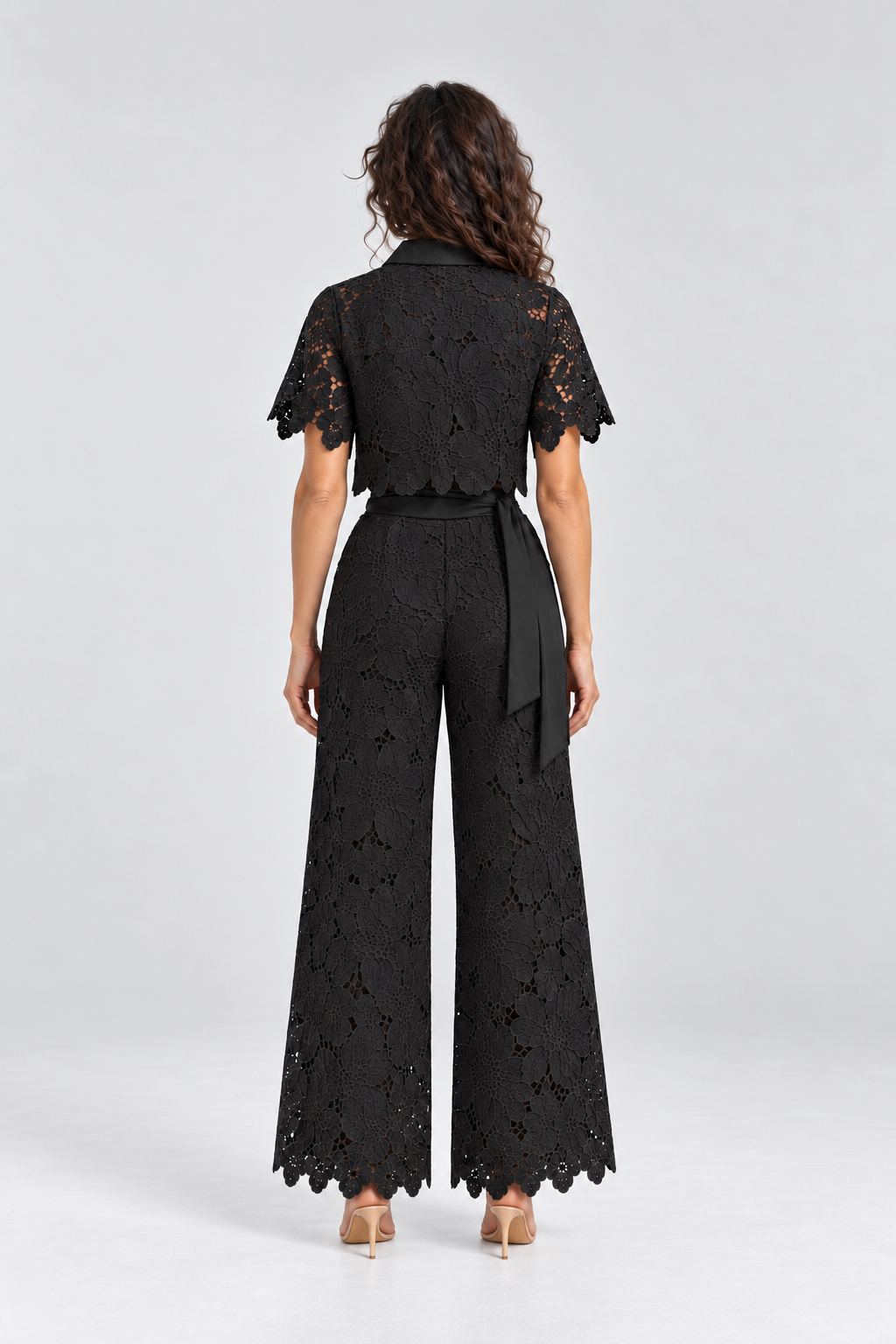 Elodie Floral Lace Two-Piece Set in Black, back view