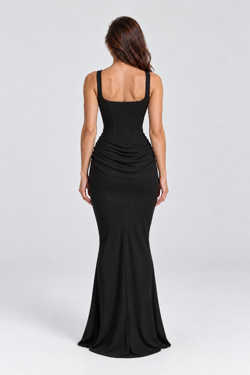 Margot Corset-Drape Maxi Dress in Black, back view
