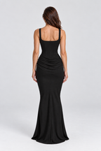 Margot Corset-Drape Maxi Dress in Black, back view