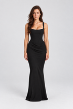 Margot Corset-Drape Maxi Dress in Black, front view