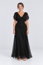Vivienne Off-Shoulder Chiffon Maxi Dress in Black, front view