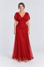 Vivienne Off-Shoulder Chiffon Maxi Dress in Red, front view