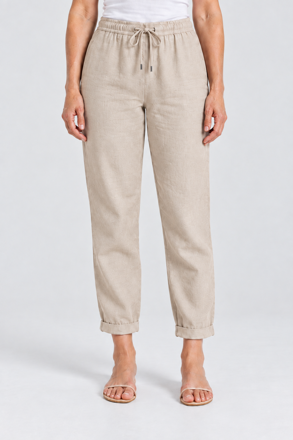Noa Relaxed Linen Pants in Beige, front view