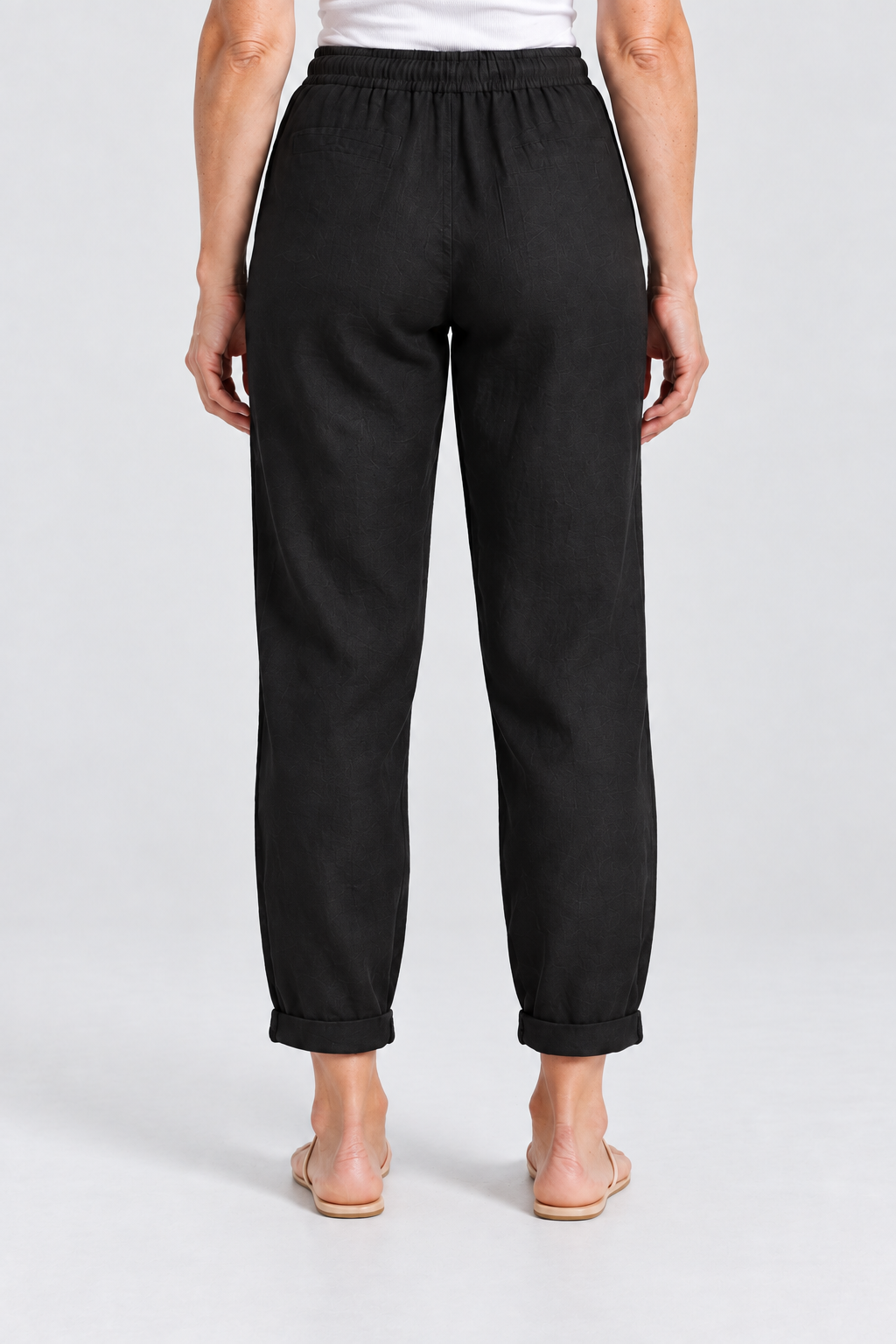 Noa Relaxed Linen Pants in Black, back view