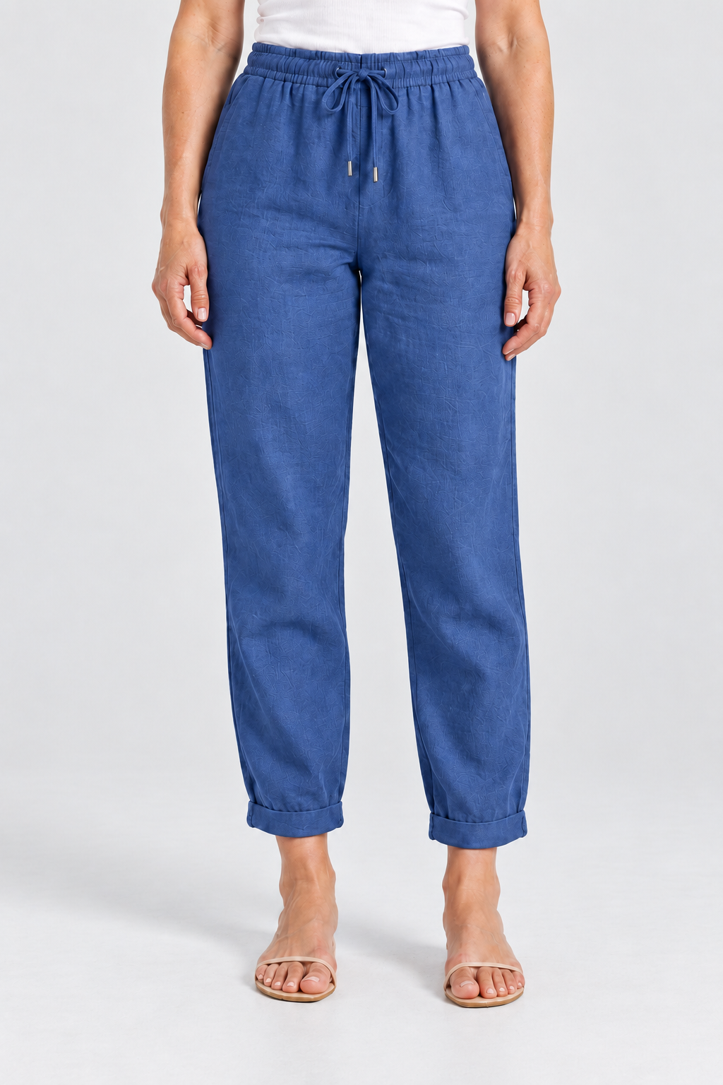 Noa Relaxed Linen Pants in Blue, front view