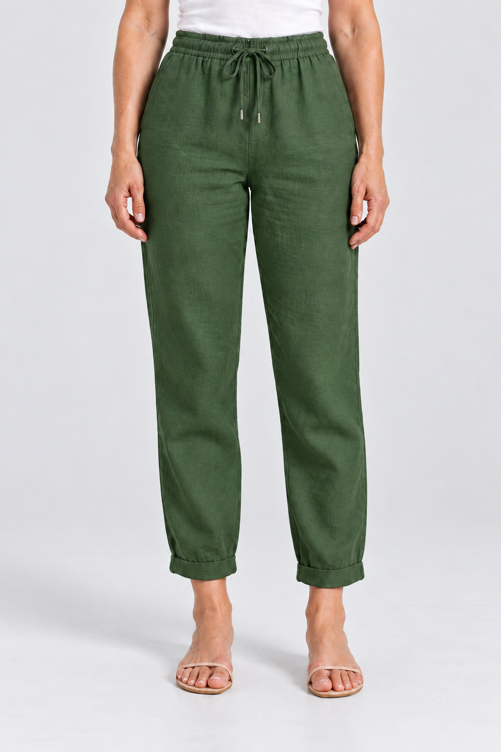 Noa Relaxed Linen Pants in Green, front view