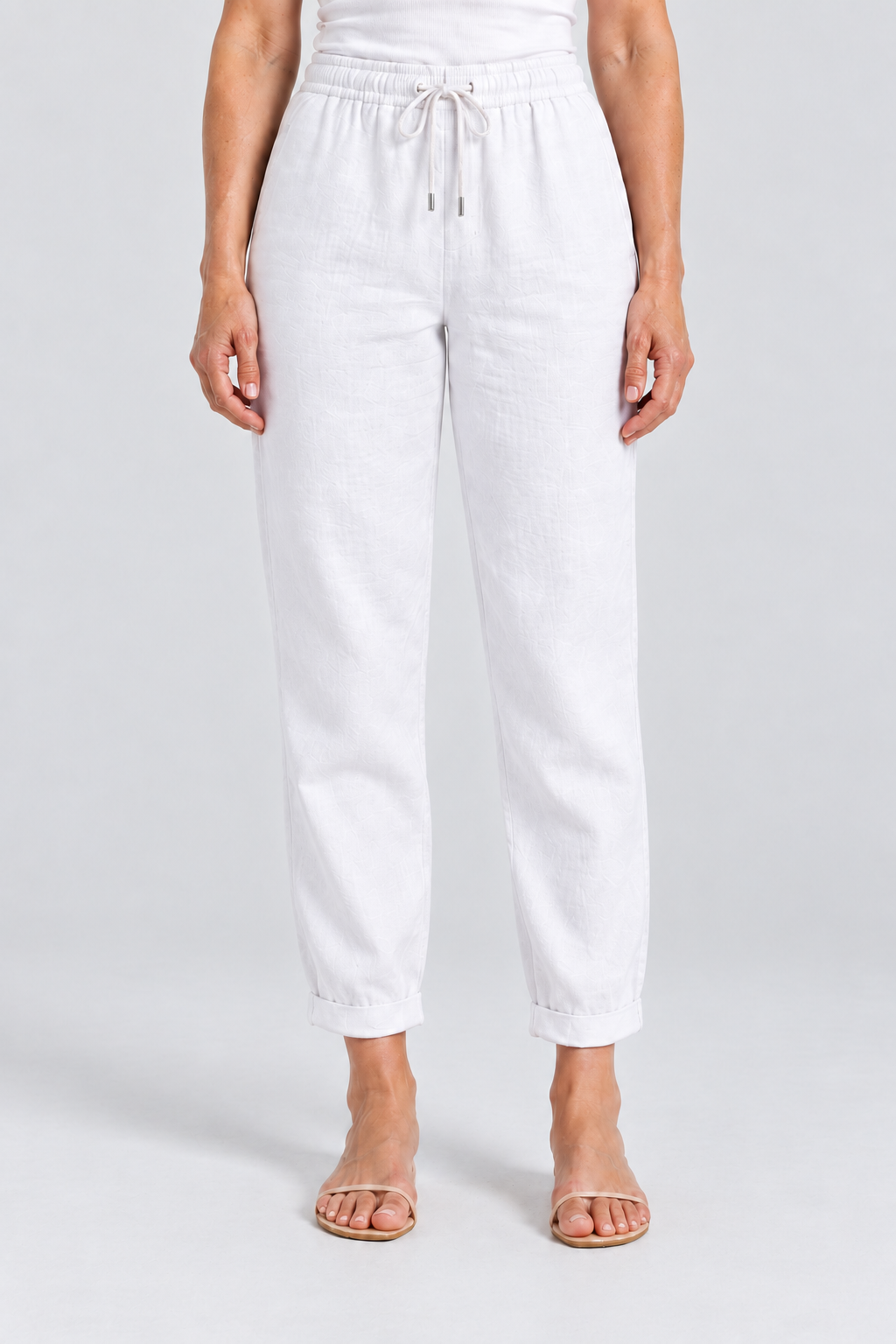 Noa Relaxed Linen Pants in White, front view