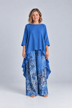 Paloma Printed Tunic & Wide-Leg Pant Set in Blue, front view
