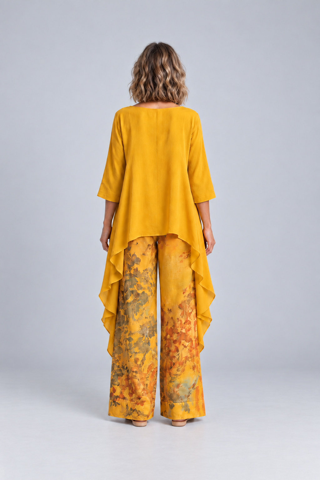 Paloma Printed Tunic & Wide-Leg Pant Set in Yellow, back view