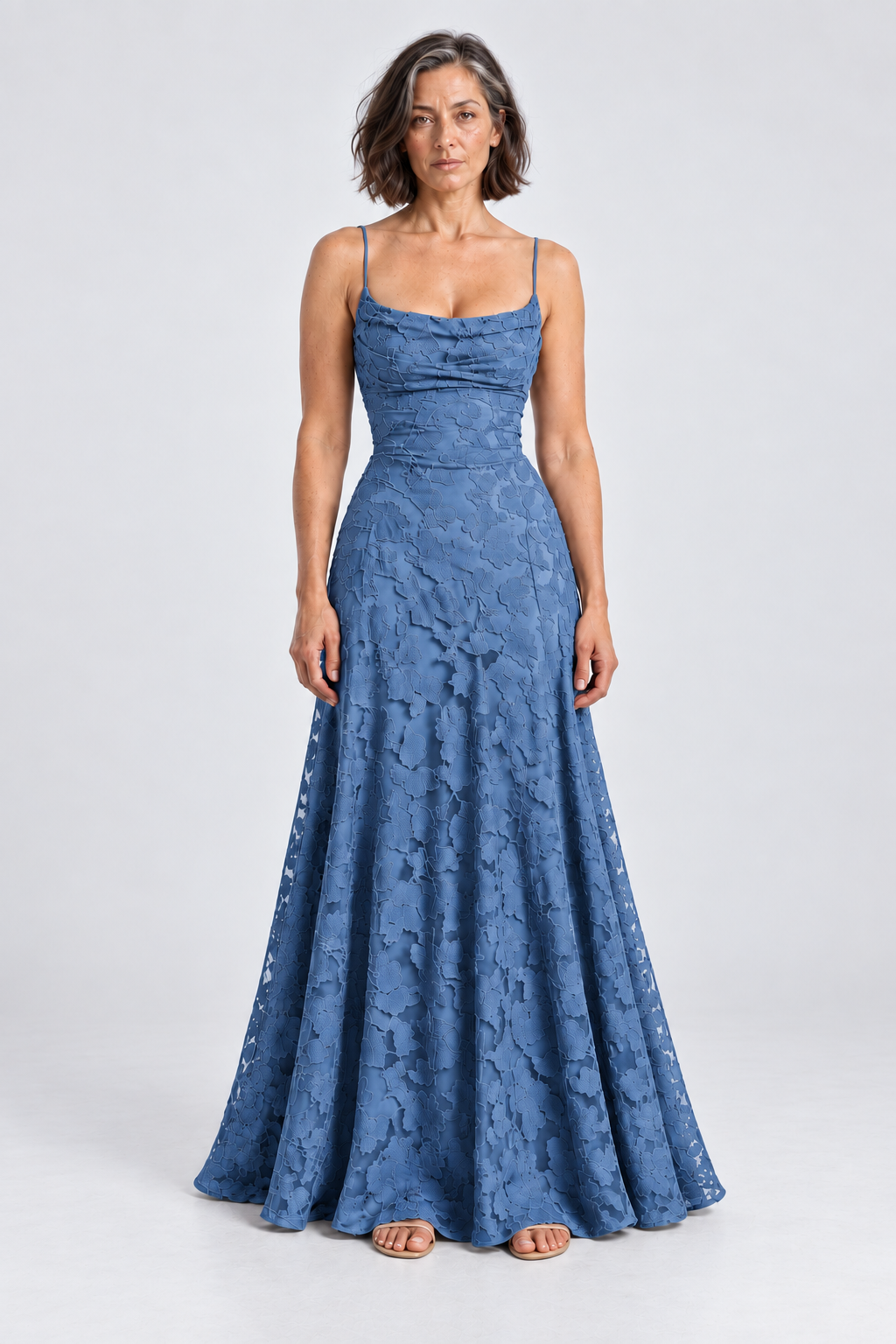 Sabine Floral Lace Maxi Dress in Blue, front view