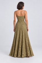 Sabine Floral Lace Maxi Dress in Olive Green, back view