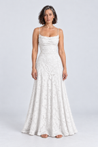 Sabine Floral Lace Maxi Dress in White, front view