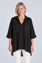 Sienna Relaxed Linen Shirt in Black, front view