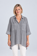 Sienna Relaxed Linen Shirt in Grey, front view