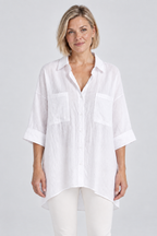 Sienna Relaxed Linen Shirt in White, front view