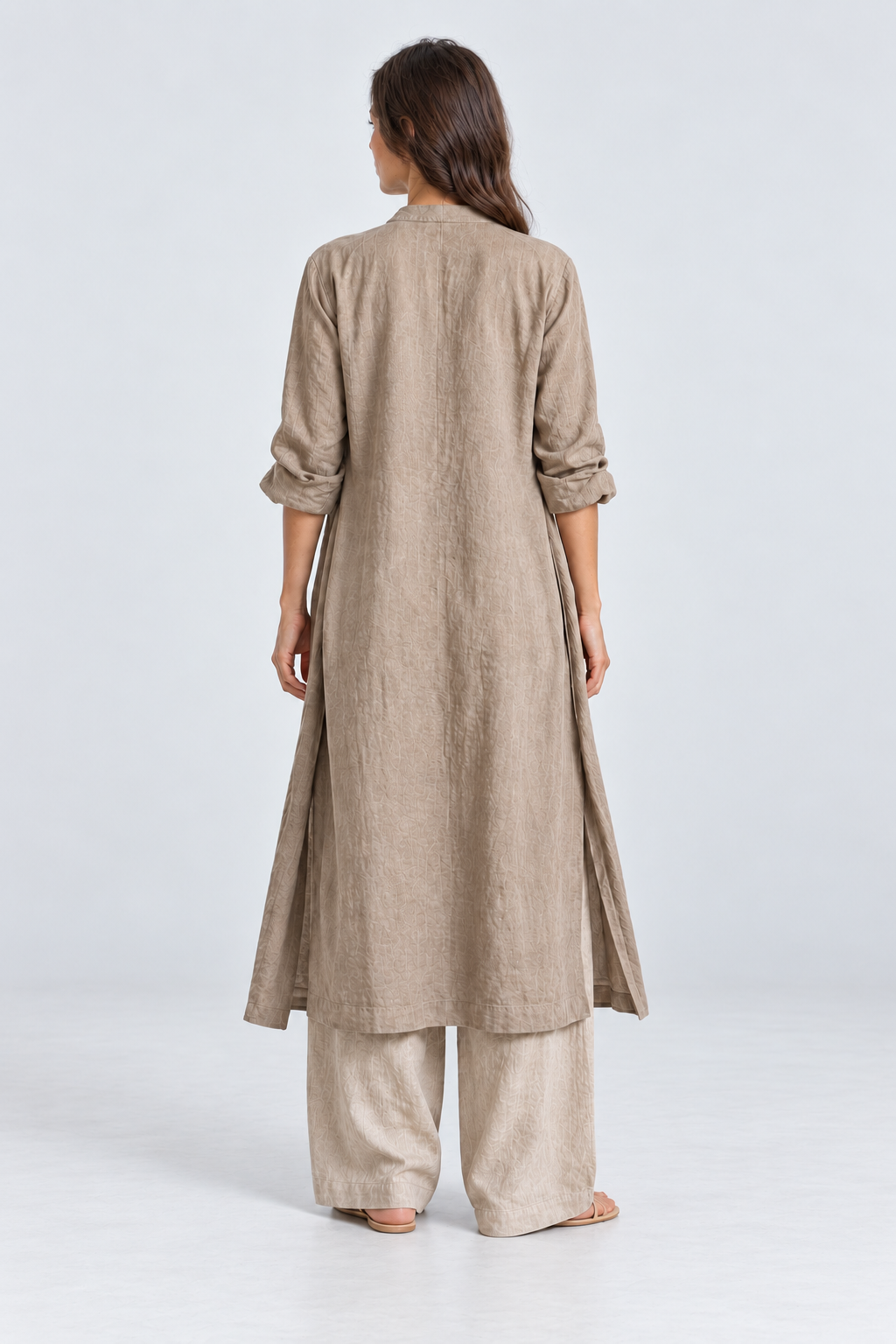 Soleil Linen Three-Piece Set in Beige, back view